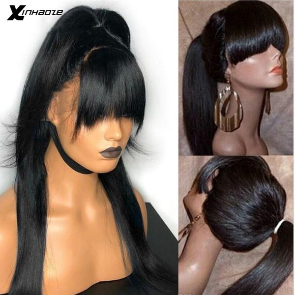bang wig remy human hair straight pre plucked full lace wig with baby hair with bangs 150 density preplucked lace, Black;brown
bang wig remy human hair straight pre plucked full lace wig with baby hair with bangs 150 density preplucked lace, Black;brown