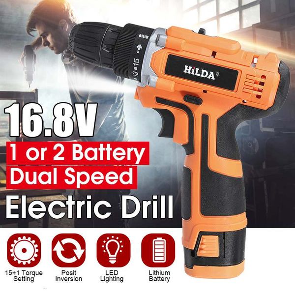 16.8v electric drill dual speed lithium cordless drill multi-function electric screwdriver power tool + 1 or 2 li-ion battery
16.8v electric drill dual speed lithium cordless drill multi-function electric screwdriver power tool + 1 or 2 li-ion battery