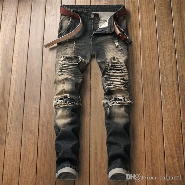 ripped mens fashion designer jeans straight regular zipper fly button homme clothing soliid color casual apparel, Blue
ripped mens fashion designer jeans straight regular zipper fly button homme clothing soliid color casual apparel, Blue