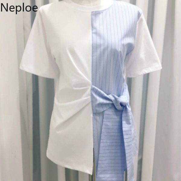 neploe summer fashion patchwork striped t shirt women loose casual lace up ladies o-neck korean clothes female t-shirts, White
neploe summer fashion patchwork striped t shirt women loose casual lace up ladies o-neck korean clothes female t-shirts, White