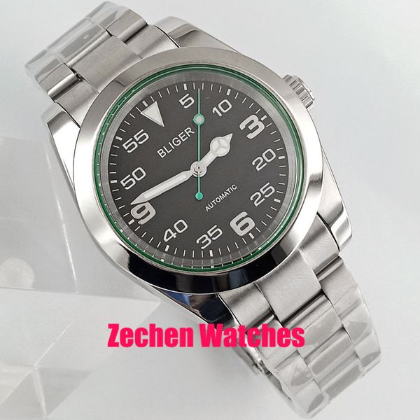 40mm men's watch luminous hand green hand movement automatic black dial bliger, Slivery;brown
40mm men's watch luminous hand green hand movement automatic black dial bliger, Slivery;brown