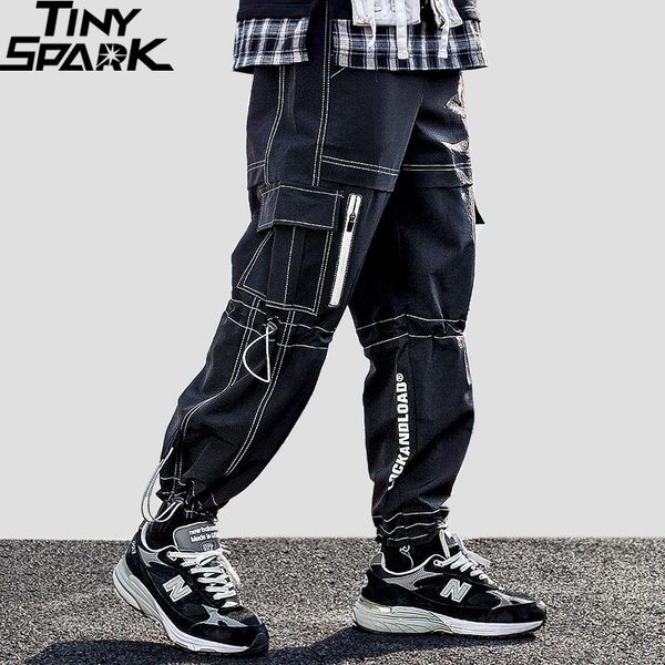 2019 men cargo pants hip hip streetwear harajuku harem pants joggers casual baggy tactical multi pockets trousers hiphop, Black