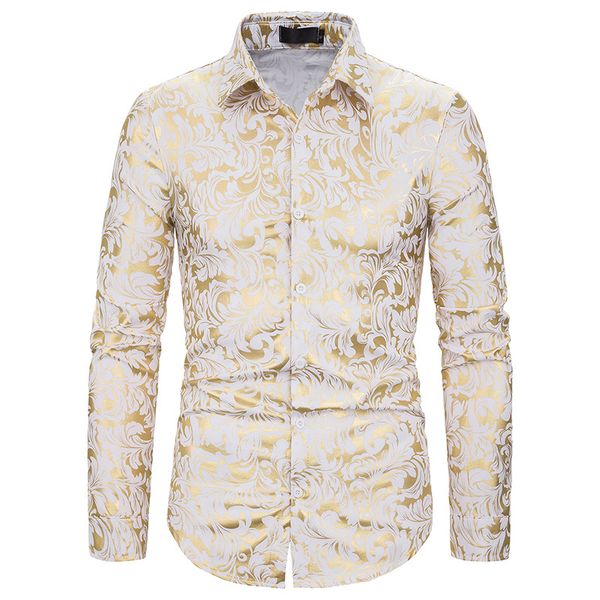 2019 european and american nightclubs casual men's shirts fashion lapel trim business shirt gold printed long-sleeve shirt, White;black
2019 european and american nightclubs casual men's shirts fashion lapel trim business shirt gold printed long-sleeve shirt, White;black