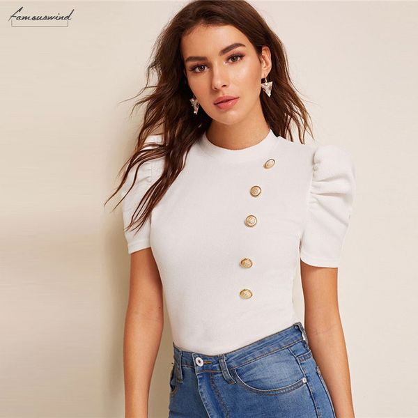 ruffled mock blouse neck puff sleeve front white ladies summer elegant slim fit solid short sleeve button blouse top
ruffled mock blouse neck puff sleeve front white ladies summer elegant slim fit solid short sleeve button blouse top