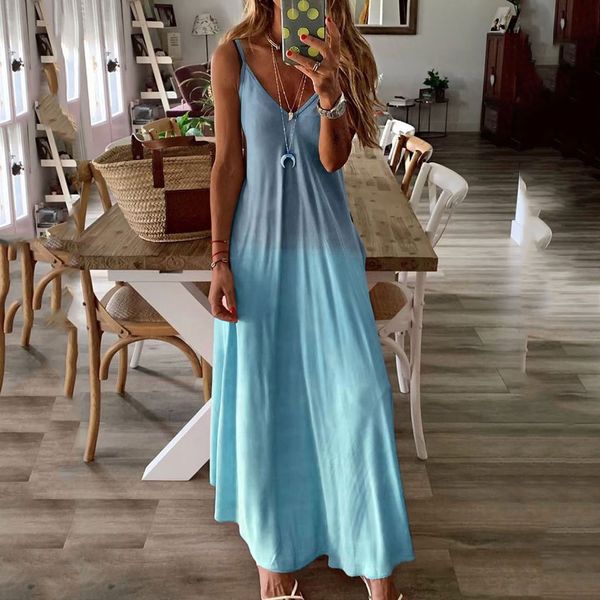 women maxi dress sleeveless v-neck gradient dresses spaghetti strap holiday long dress evening party elegant vestidos, Black;gray
women maxi dress sleeveless v-neck gradient dresses spaghetti strap holiday long dress evening party elegant vestidos, Black;gray