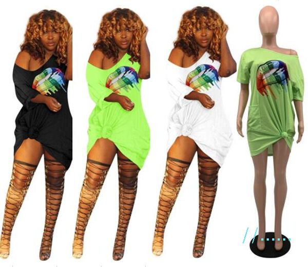 rainbow lips printing dress women off shoulder summer short sleeves t-shirt fashion casual skirts with pocket night club clothes c41201, White 
rainbow lips printing dress women off shoulder summer short sleeves t-shirt fashion casual skirts with pocket night club clothes c41201, White