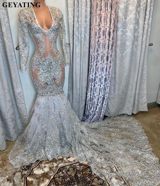 sheer lace long sleeves plus size silver prom dresses for black girls appliques beaded v-neck african formal evening dress, White;black
sheer lace long sleeves plus size silver prom dresses for black girls appliques beaded v-neck african formal evening dress, White;black