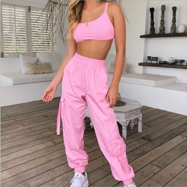 women suits set summer sling slim loose women's motorcycle clothing sling+long pants 2 piece suits, White
women suits set summer sling slim loose women's motorcycle clothing sling+long pants 2 piece suits, White