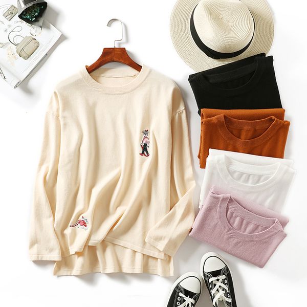 autumn women embroidery knitted sweater jumpe girl cute o-neck sweater loose winter irregular pullover sueter mujer pull femme, White;black
autumn women embroidery knitted sweater jumpe girl cute o-neck sweater loose winter irregular pullover sueter mujer pull femme, White;black