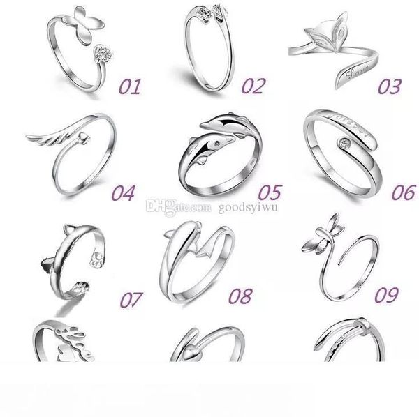 925 sterling silver rings multi charms dolphins dragonfly wings of the angel love fox butterfly opening adjustable ring for women 
925 sterling silver rings multi charms dolphins dragonfly wings of the angel love fox butterfly opening adjustable ring for women
