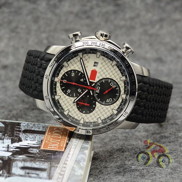outdoor quartz mens watches 48mm big white dial watch with a black tire tread rubber strap and minute markers around the outer rim, Slivery;brown
outdoor quartz mens watches 48mm big white dial watch with a black tire tread rubber strap and minute markers around the outer rim, Slivery;brown