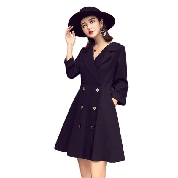 work dresses elegant 2021 fashion womens streetwear long double breasted coats v-neck temperament high waist slim dress suits, White;black
work dresses elegant 2021 fashion womens streetwear long double breasted coats v-neck temperament high waist slim dress suits, White;black