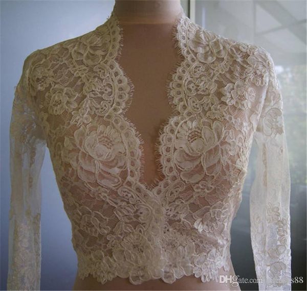 bridal wraps modest alencon lace crystals v neck sheath wedding bridal bolero for wedding dresses long sleeve lace applique jacket, White
bridal wraps modest alencon lace crystals v neck sheath wedding bridal bolero for wedding dresses long sleeve lace applique jacket, White