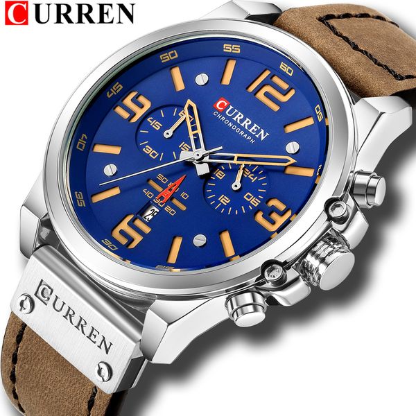 curren watches men leather chronograph wristwatch fashion quartz date men's watch casual business male clock relojes, Slivery;brown
curren watches men leather chronograph wristwatch fashion quartz date men's watch casual business male clock relojes, Slivery;brown