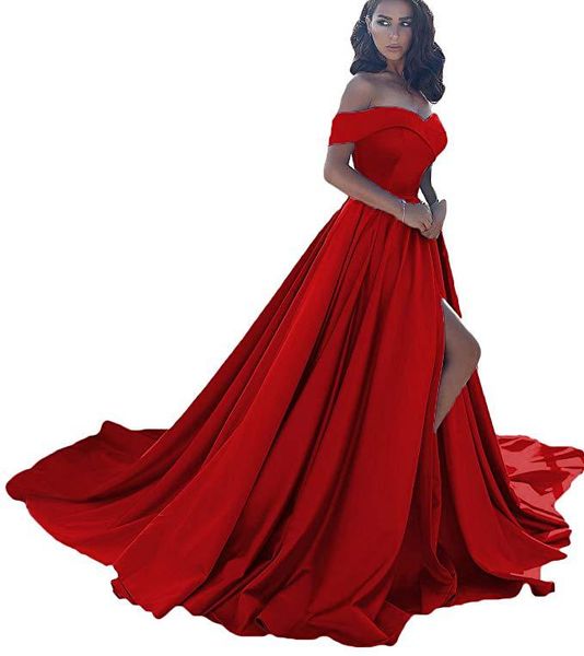 new long banquet dress 2019 stylish off the shoulder v-neck front split evening dresses sweep train satin formal dresses, White;black
new long banquet dress 2019 stylish off the shoulder v-neck front split evening dresses sweep train satin formal dresses, White;black