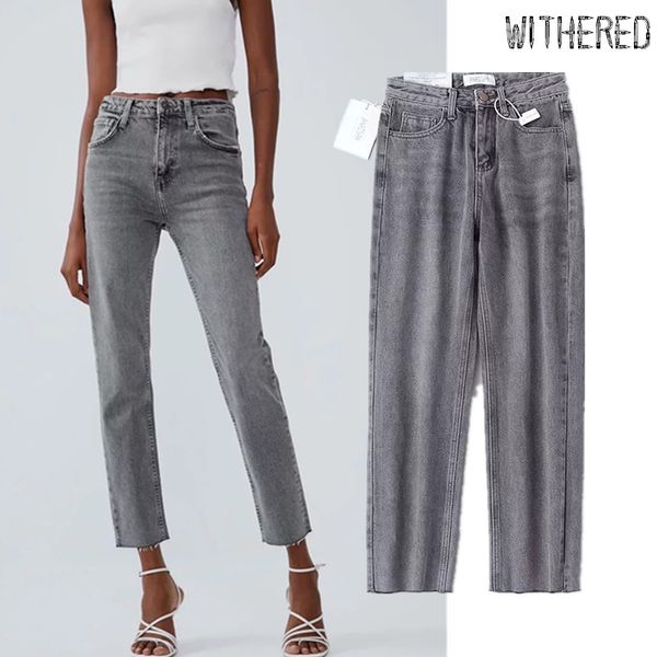 withered high street vintage mom jeans woman grey high waist jeans burrs regular straight boyfriend for women plus size, Blue
withered high street vintage mom jeans woman grey high waist jeans burrs regular straight boyfriend for women plus size, Blue