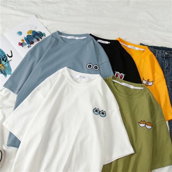 chest cute eyes cartoon embroidery pattern harajuku women tees new summer casual fashion loose short-sleeved womens t-shirt, White
chest cute eyes cartoon embroidery pattern harajuku women tees new summer casual fashion loose short-sleeved womens t-shirt, White