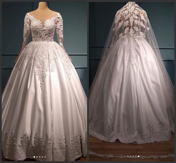 real picture ball gown satin bohemian long sleeve muslim wedding dresses lace applique crystal plus size country wedding gowns nigeria 2019, White
real picture ball gown satin bohemian long sleeve muslim wedding dresses lace applique crystal plus size country wedding gowns nigeria 2019, White