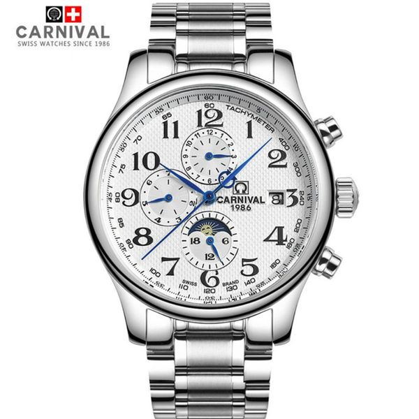 relogio masculino carnival watch men week month date moon phase automatic mechanical wrist watch clock man, Slivery;brown
relogio masculino carnival watch men week month date moon phase automatic mechanical wrist watch clock man, Slivery;brown