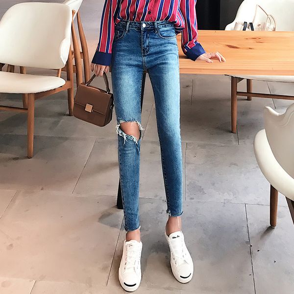 women's jeans new style with holes jeans women's capri high-waisted skinny pants dress 2019 spring, Blue
women's jeans new style with holes jeans women's capri high-waisted skinny pants dress 2019 spring, Blue