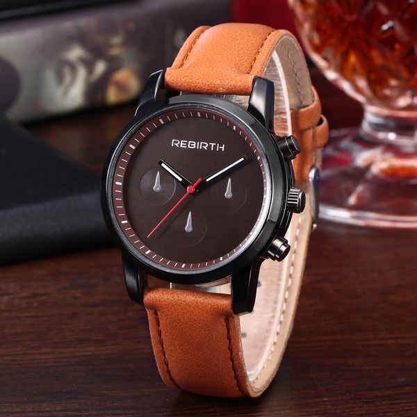 rebirth casual men's watch quartz leather strap clock sports men watches relogio masculino erkek kol saati, Slivery;brown
rebirth casual men's watch quartz leather strap clock sports men watches relogio masculino erkek kol saati, Slivery;brown