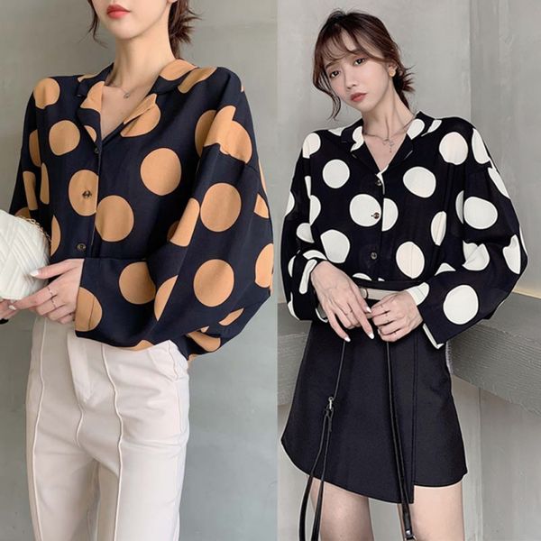 vintage women chiffon big dot polka loose shirts v collar bottoming blouse long sleeve casual blouses, White
vintage women chiffon big dot polka loose shirts v collar bottoming blouse long sleeve casual blouses, White