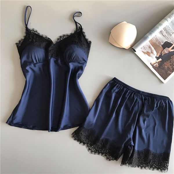 women pajamas set satin sleepwear pajama silk home wear lace home clothing spaghetti strap nightwear set, Blue;gray
women pajamas set satin sleepwear pajama silk home wear lace home clothing spaghetti strap nightwear set, Blue;gray