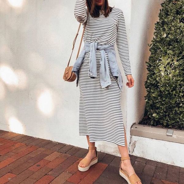 new style women dress fashion women batwing sleeve stripe o neck autumn casual mid-calf sleeve casual pure color dress, Black;gray
new style women dress fashion women batwing sleeve stripe o neck autumn casual mid-calf sleeve casual pure color dress, Black;gray