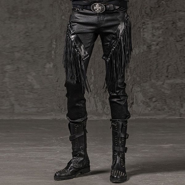 men's fashion tassels punk rock elastic skinny pencil pants slim pants, punk tassels, leather stretch pants, Black
men's fashion tassels punk rock elastic skinny pencil pants slim pants, punk tassels, leather stretch pants, Black