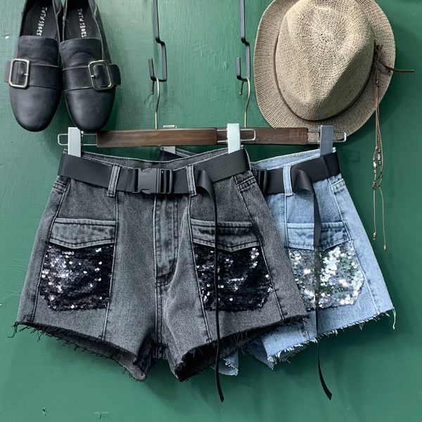 sequined high waist denim shorts women 2020 summer new fashion straight jeans shorts, White;black
sequined high waist denim shorts women 2020 summer new fashion straight jeans shorts, White;black