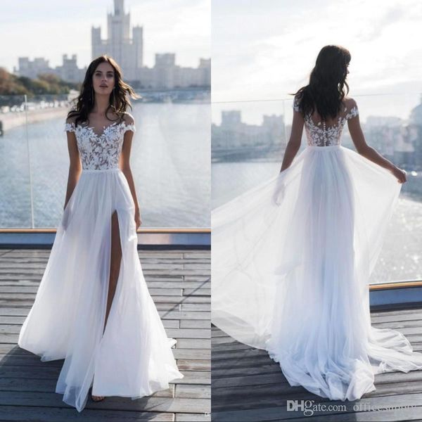 beach a line off shoulder wedding dresses chiffon lace appliques lace applique high side split bridal gowns vestido de novia, White
beach a line off shoulder wedding dresses chiffon lace appliques lace applique high side split bridal gowns vestido de novia, White