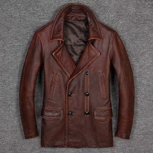 long windbreaker double-breasted lapel men's vintage slim fit casual jacket leather male winter coat, Black
long windbreaker double-breasted lapel men's vintage slim fit casual jacket leather male winter coat, Black