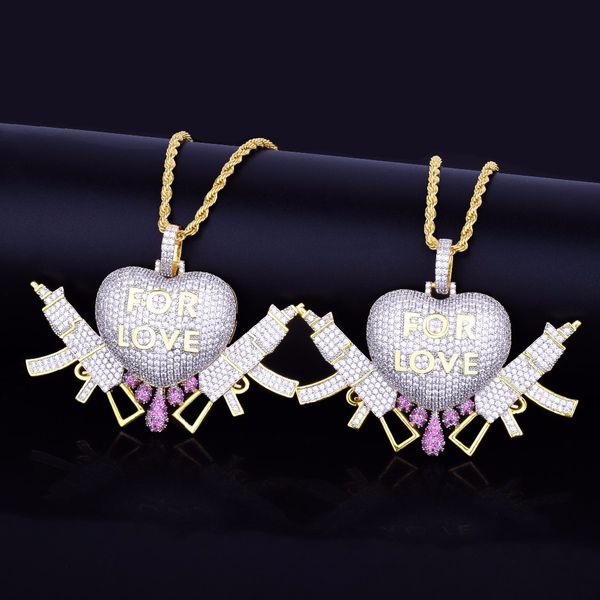3d heart drip with gun love pendant with rope chain gold color cubic zircon men's hip hop necklace jewelry for gift, Silver
3d heart drip with gun love pendant with rope chain gold color cubic zircon men's hip hop necklace jewelry for gift, Silver
