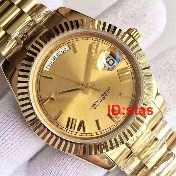 

18k gold men geneva watch roman dial luxury automatic daydate fashion mens reloj watches wristwatches, Slivery;brown