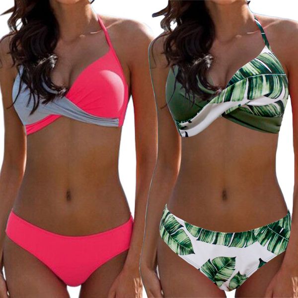 

2019 push up two piece bikini women swimsuit criss cross halter bikinis plus size female bathing suit swim wear beachwear