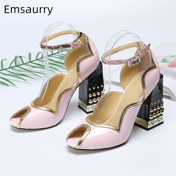 sweet pink patent leather women pumps new spring chunky heel with rivet decor peep toes ankle strap high heels women, Black
sweet pink patent leather women pumps new spring chunky heel with rivet decor peep toes ankle strap high heels women, Black
