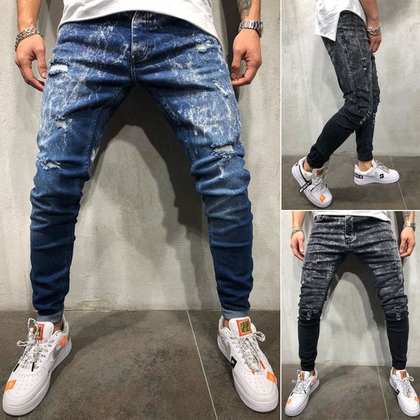 men's jeans men skinny slim fit pant casual denim rip frayed, Blue 
men's jeans men skinny slim fit pant casual denim rip frayed, Blue