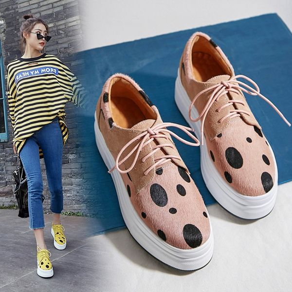lace up front mixed colors horsehair platform shoes dotted sheep split leather thick bottomed loafers 2019 new products semi-hig, Black
lace up front mixed colors horsehair platform shoes dotted sheep split leather thick bottomed loafers 2019 new products semi-hig, Black