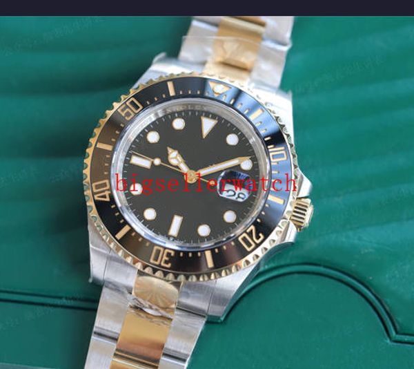 luxury men's watch sea-dweller 126603 43mm 18k gold & steel ceramic bezel asia 2813 movement automatic mens original clasp watches, Slivery;brown