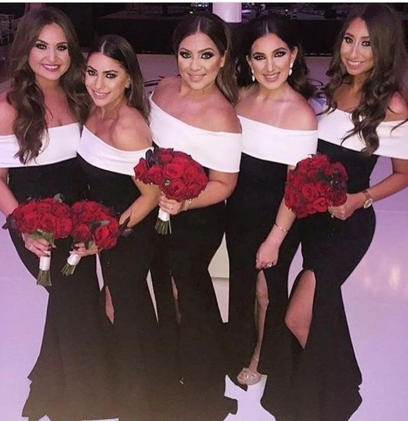 vintage white black mermaid bridesmaid dresses bateau front split long maid of honor gown floor length evening party off shoulder, White;pink
vintage white black mermaid bridesmaid dresses bateau front split long maid of honor gown floor length evening party off shoulder, White;pink