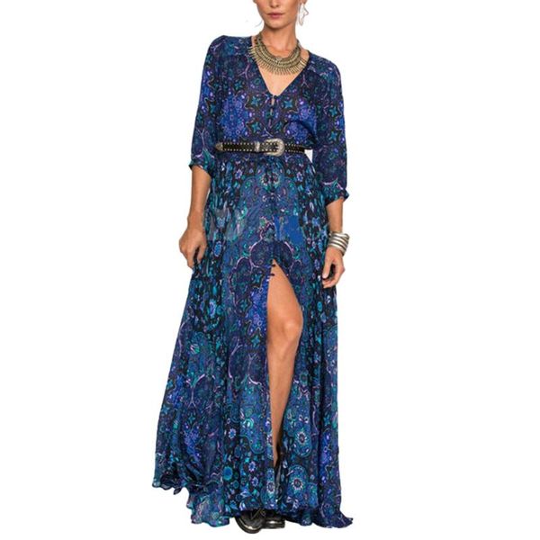 half sleeve chiffon long dress women vintage boho v neck split sundress elegant female ladies summer print party maxi vestidos, White;black
half sleeve chiffon long dress women vintage boho v neck split sundress elegant female ladies summer print party maxi vestidos, White;black
