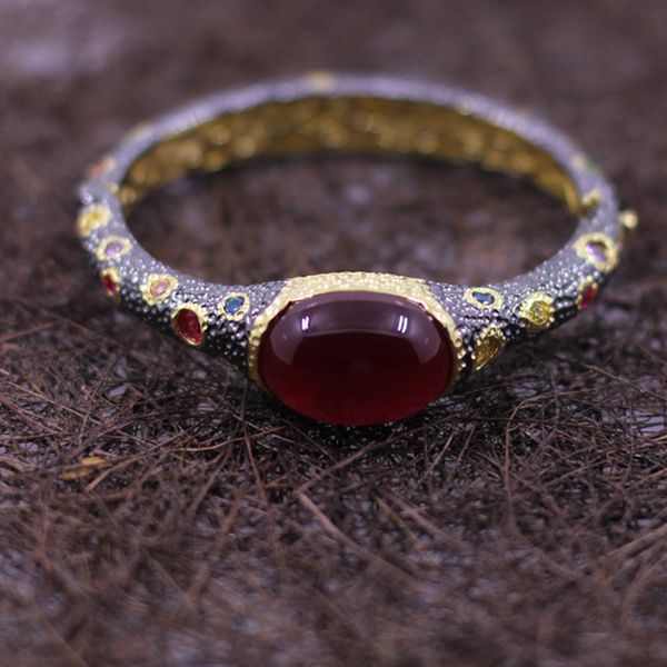 925 sterling silver thai enamel red corundum women's bangle&bracelet traveling noble temperament bangel jewelry birthday gifts, Black
925 sterling silver thai enamel red corundum women's bangle&bracelet traveling noble temperament bangel jewelry birthday gifts, Black