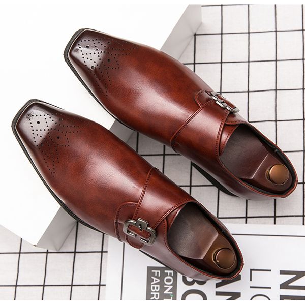 formal shoes men social shoe male comfortable buckle leather shoes men elegant business office red black brown