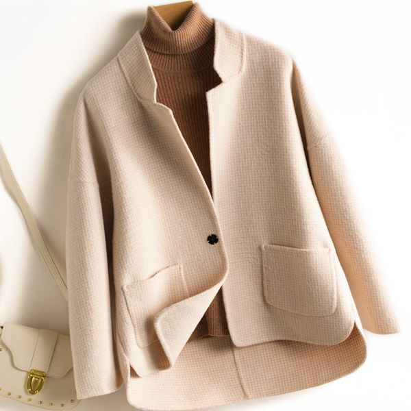 autumn winter short double sided cashmere pure wool coat women long sleeve standing collar solid slim wool jacket outwear female, Black
autumn winter short double sided cashmere pure wool coat women long sleeve standing collar solid slim wool jacket outwear female, Black