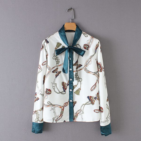 2018 women's chain print loose women blouses bow knot print pocket blusa female overalls shirts shorts, White
2018 women's chain print loose women blouses bow knot print pocket blusa female overalls shirts shorts, White