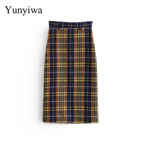 women vintage color matching plaid print business midi skirt faldas mujer split side zipper casual straight skirts, Black 
women vintage color matching plaid print business midi skirt faldas mujer split side zipper casual straight skirts, Black