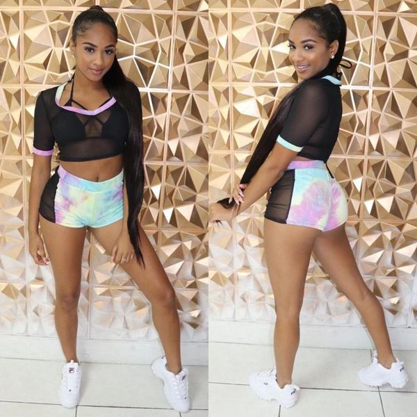 two piece dress bkld set tracksuit women short sleeve and shorts sets tie-dye printed patchwork mesh 2 outfits for, White
two piece dress bkld set tracksuit women short sleeve and shorts sets tie-dye printed patchwork mesh 2 outfits for, White