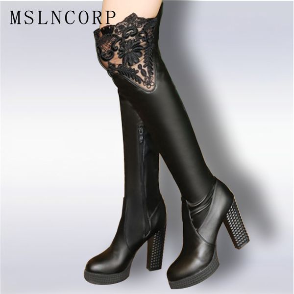 plus size 32-43 autumn winter new lace women leather boots fashion over the knee boots high heel platform party woman shoes, Black
plus size 32-43 autumn winter new lace women leather boots fashion over the knee boots high heel platform party woman shoes, Black