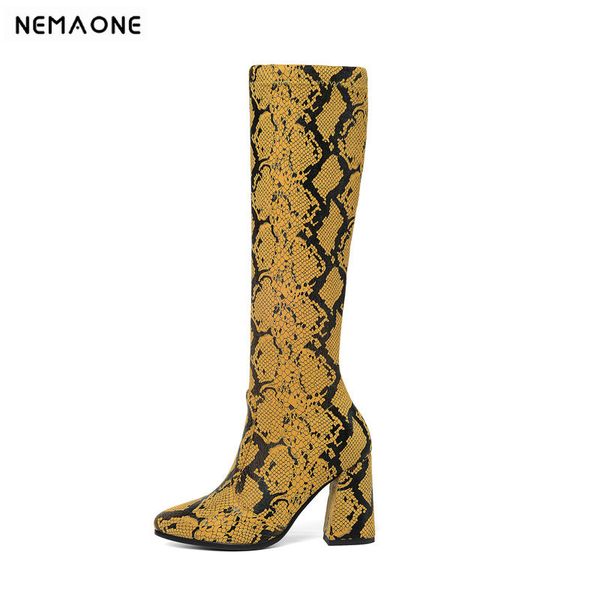 nemaome 2020 fashion serpentine print leather slip on long boots square heel comfort winter women knee boots size 34-43, Black
nemaome 2020 fashion serpentine print leather slip on long boots square heel comfort winter women knee boots size 34-43, Black