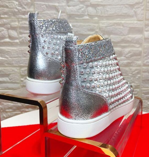 sliver leather spikes sneakers shoes red bottom casual walking famous brand studded womens men party wedding perfect gift s02, Black
sliver leather spikes sneakers shoes red bottom casual walking famous brand studded womens men party wedding perfect gift s02, Black